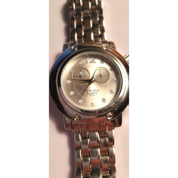 NEW STRADA Quartz Japan Chronograph Silver Tone Men's Watch
